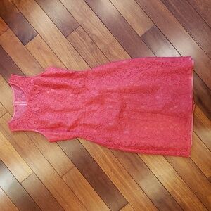 J. Crew brand sleeveless sheath dress. Bright Orange Coral Lace. Women's size 0